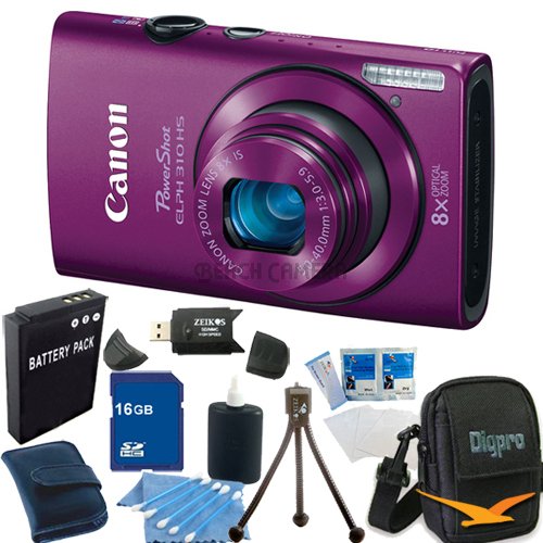 Canon PowerShot ELPH 310 HS 12MP Purple Digital Camera 16GB Bundle
