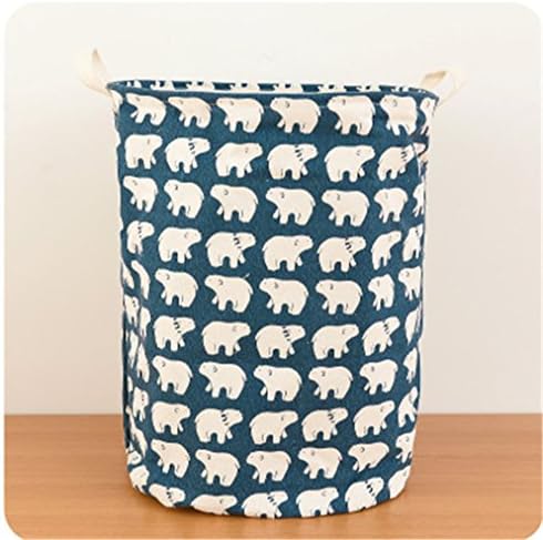 SNW Waterproof Ramie Cotton Fabric Folding Laundry Hamper Storage Basket Dirty Clothes Hamper Basket for Kids and Baby Toys Basket,Polar Bear