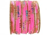 Beachcombers! Ethnic Glass Indian Wedding Bridal Bollywood Bangles Belly Dance Bracelets Set Pink Gold