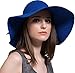 Bienvenu Women's Wide Brim Wool Ribbon Band Floppy Hat Royal Blue