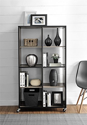 Mason Ridge Mobile Bookcase/Room Divider with Metal Frame, Sonoma Oak/Black
