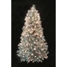 4.5' Pre-Lit Silver Laser Tinsel Artificial Christmas Tree - Clear Lights 24084