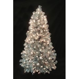 4.5' Pre-Lit Silver Laser Tinsel Artificial Christmas Tree - Clear Lights by CMI