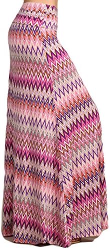 Womens Pink Chevron Striped Full Length Long Print Maxi Skirt (Large)