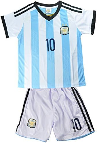CM-CG Kids Argentina Home World Cup NO.10 Messi Shirt Jersey & Shorts Set 4-13Y