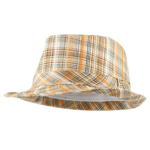 Cotton Plaid Fedora Hat - Orange W20S67A