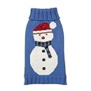 Fab Dog Holiday Snowman Knit Turtleneck Dog Sweater, Blue, 14" Length