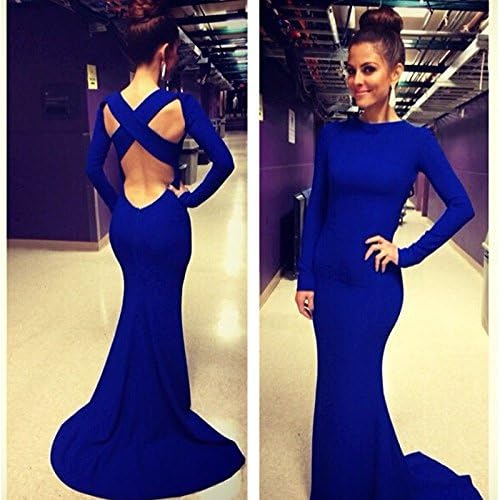 Lamystere New Sexy Women Long Sleeve Dress Formal Evening Gown Prom Ball Cocktail Party Dress Blue (L)