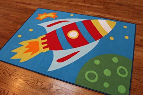 Rocket Ship Area Rug 4'x6' Actual 3'.11''x5'.5''- Nice Size - Printed Area Rug with Non Skid Backing 47 Inches By 65 Inches