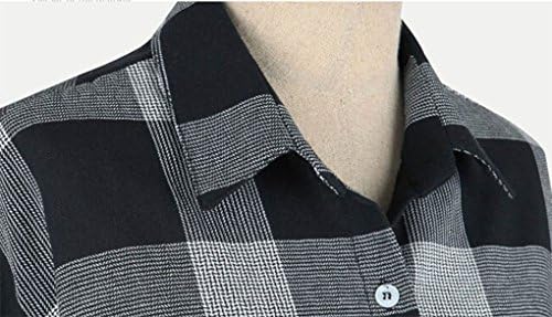 Women's Black Plaid Boyfriend Top Blouse Long T-shirt Dress Plus Size (3XL)