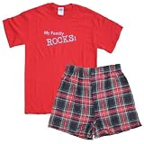My Family Rocks! Matching Short Sleeve Adult Family Cotton Flannel Pajama Set with Black Stewart Boxer Shorts ~ Footsteps Clothing
