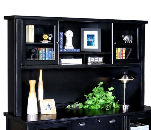 Kathy Ireland Home by Martin Furniture Tribeca Loft Black Hutch with Sliding Glass Doors