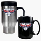 Atlanta Hawks Stainless Steel Travel Mug and Black Ceramic Mug Set