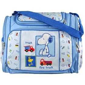Blue Snoopy Large Baby Diaper Bag with Changing Pad + Plastic Wipes Case