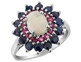 Sapphire, Ruby, Opal Ring 7 Carats (ctw) in Sterling Silver