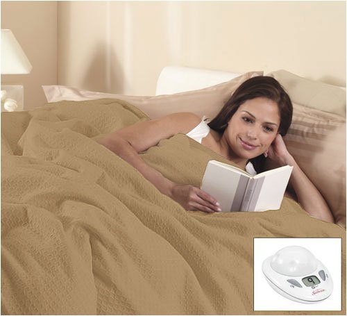 Sunbeam Queen Box Pattern Premium Heated Electric Warming Heating Blanket, Mushroom Beige