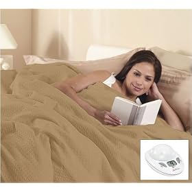 Sunbeam Queen Premium Box Pattern Cafe Beige Electric Heated Warming Blanket