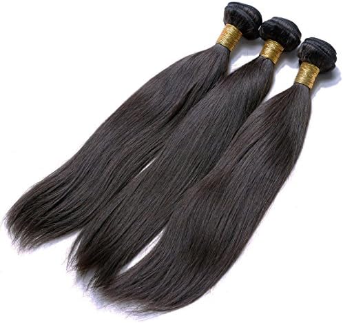 Heiheimai Brazilian Remy Human Hair Extensions Silky Straight 3 Bundles (12"14"16", 1B# Off Black)