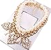 JQUEEN Big Pearl Gold ID Link Flower Drop Rhinestone Bib Choker Necklace