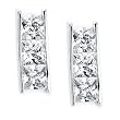 Solid Sterling Silver Cubic Zirconia Rhodium Plated Earring with Channel Set Princess Cut Cubic Zirconia Stones