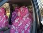 Shear Comfort Custom Pontiac Torrent Seat Covers - FRONT ROW: Low Back Buckets w/ Passenger Fold Flat Seat and Adjustable Headrests (2006-2009) - Hawaiian Pink