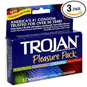 Trojan Condoms, Pleasure Pack, Lubricated (Twisted Pleasure, Her Pleasure, Intense Ribbed Shared Pleasure),12-Count Packages (Pack of 3)
