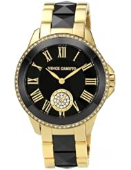 Vince Camuto Womens VC/5046BKGB Round Swarovski Crystal Accented Gold-Tone Black Ceramic Bracelet Watch
