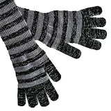 BLACK & GRAY METALLIC STRIPED LONG ARM WARMER GLOVES