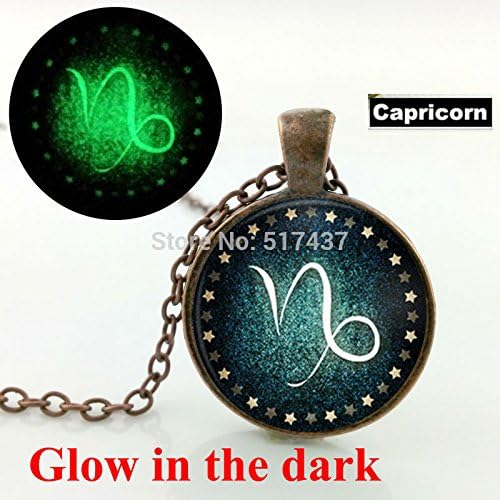 Pretty Lee Glow In The Dark Jewelry Capricorn Necklace Zodiac Sign Pendant Constellation Jewelry Glass Art Photo Glowing Necklace Pendant