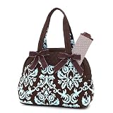 Belvah Quilted Damask 2pc. Diaper Tote Bag - Choice of Colors (Brown/TQ)