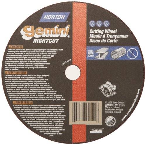 Norton Gemini Circular Saw Reinforced Abrasive Flat Cut-off Wheel, Type 01, Aluminum Oxide, 5/8 Arbor, 6 Diameter x 1/16 Thickness (Pack of 25)