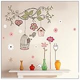 Birdcage Colorful Flower Vine Branches Removable vinyl art wall decals murals home Decal decor wall 
