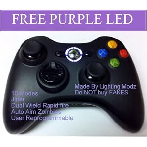 Xbox 360 Modded Controller 10 Mode Rapid Fire Wireless with Purple LED for Black Ops