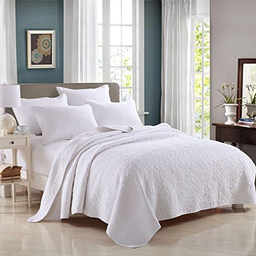 Textile 3-Piece Quilted Bedspread Coverlet Set Comforter Set, 100% Cotton,Full/Queen (White 805)
