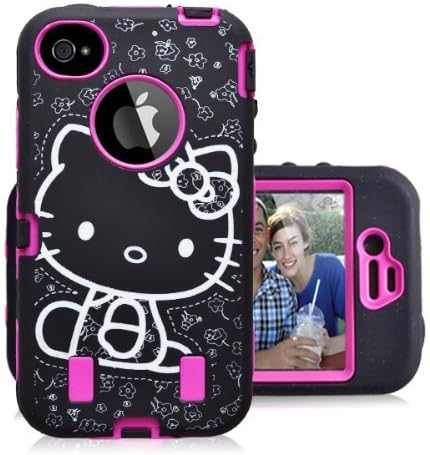 Hello Kitty 3 Piece Dual Layer Hybrid Defender Style Iphone 4/4s Case, COMBO with FREE Dust Plug Metallic Stylus Touch Pen (Pink)