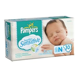 Pampers Swaddlers Sensitive Diapers Jumbo Pack Size Newborn 30 Count (Pack of 4)