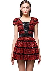 A-line Short Sleeves Striped Print Cocktail Short Lace Ruched Nylon/Polyester Evening Dress/Prom Dress/Wedding Party Dress/Mini Dress 