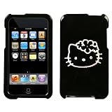 APPLE IPOD TOUCH 2 AND 3 8GB 16GB 32GB 64GB HARD PLASTIC DESIGN BLACK AND WHITE HELLO KITTY FACE WITH HAWAIIAN FLOWER TIARA SWAROVSKI CRYSTAL DIAMOND OUTLINED FACE SNAP ON CASE COVER
