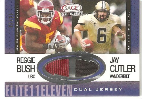 2006 SAGE Game Exclusive Jersey Combos Elite 11 # CS3 - Reggie Bush (New Orleans Saints) / Jay Cutler (Denver Broncos) - (Piece of Authentic Game Worn College Uniforms) Football Rookie Card - Serial #d 02/11 - VERY HARD