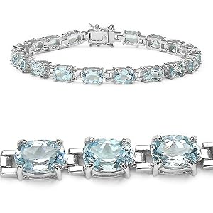 Classic 18.00 Carat Genuine Blue Topaz Oval Sterling Silver Eternity Bracelet by