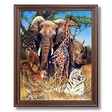 Elephant Giraffe Rhino African Wildlife Wall Picture Cherry Framed Art Print