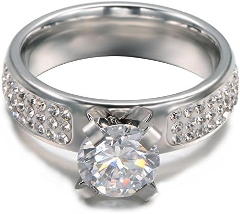 Ettam Lover Couples Fashionable Triple Row Cz Stone Silver Ring (Women Size 7)