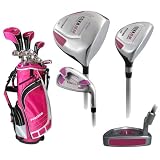 Precise ML55 Ladies Womens Complete Left Handed Golf Clubs Set Includes Titanium Driver, S.S. Fairway, S.S. Hybrid, S.S. 5-PW Irons, Putter, Stand Bag, 4 H/Cs Lefty Cherry Pink