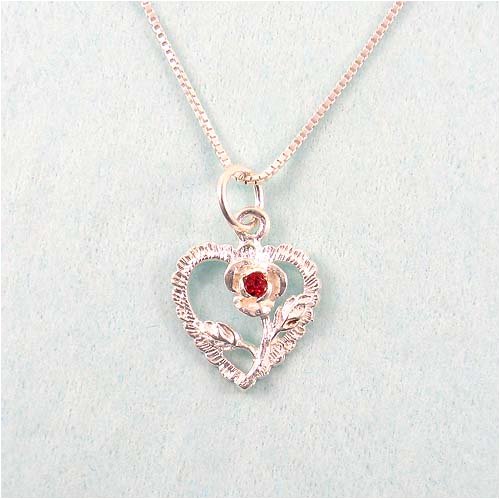 Click here to buy Sterling Silver Heart & Rose July Birthstone Necklace.