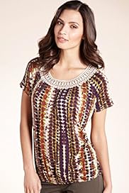 Crochet Neckline Spot Print Top