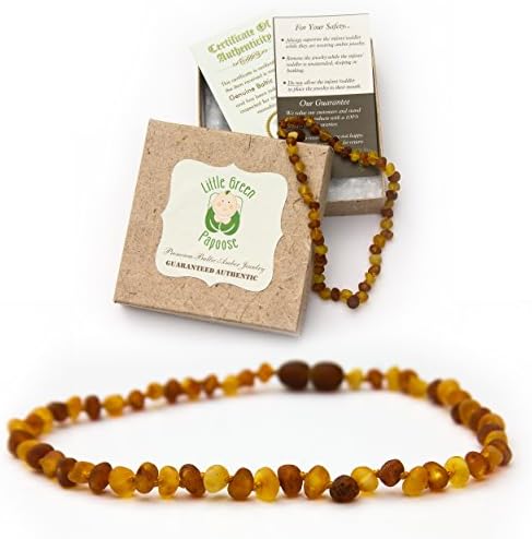 Premium Baltic Amber Teething Necklace for Baby- RAW- HONEY/COGNAC (11 inches)