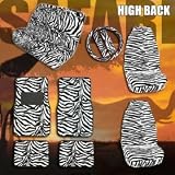 11 pc Complete Safari Zebra High Back Car Mats Seat Covers Steering Wheel Cover Set