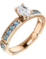 18K Rose Gold Oval Cut White and Blue Diamond Ring -- LIFETIME WARRANTY
