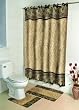 Bath Ensemble, Shower Curtain, 12 Fabric Rings, Bath and Contour Mat, Akela