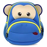 NOHOO 超可愛いリュックサック　かわいい小猿ダイビング素材　子供ベビーキッズ女の子 男の子アニマルランドセル　通学　漫画動物のバックパック 通気性は上手！ (ブルー)
